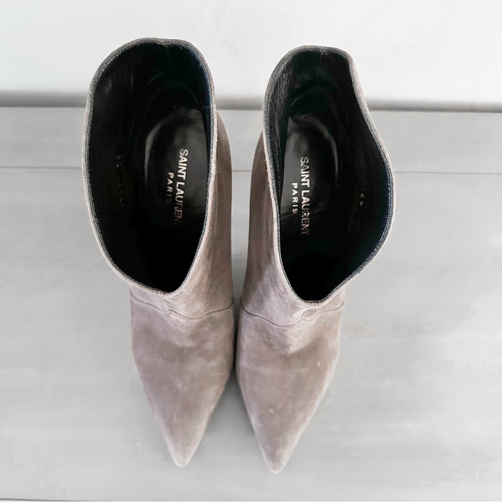 Saint Laurent Paris Road Gray Dipped Suede Heeled Ankle Bootie sz 38 - Picture 4 of 10